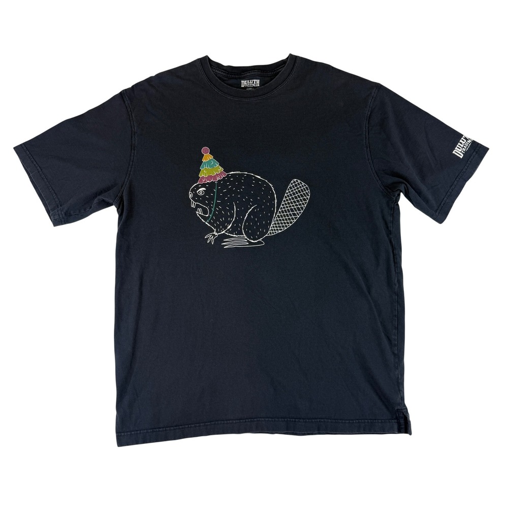 Duluth Trading Co T-Shirt Mens Large Navy Blue Party Beaver Graphic Longtail T